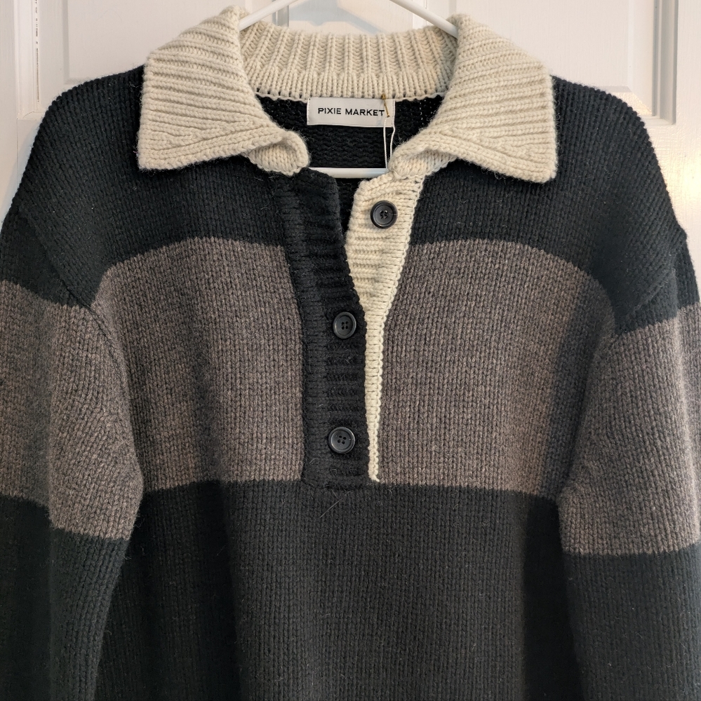 NWT Pixie Market merino wool oversized collared sweater size L academia preppy - Picture 2 of 7